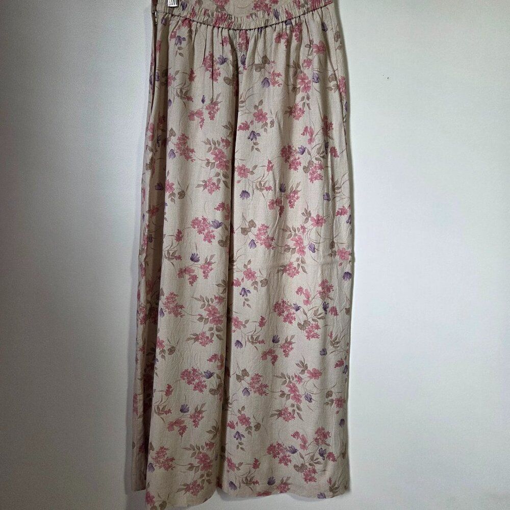 EUC VAN HEUSEN WOMEN FLORAL LONG LINEN BLEND A LINE SKIRT SIZE SMALL - Picture 2 of 16